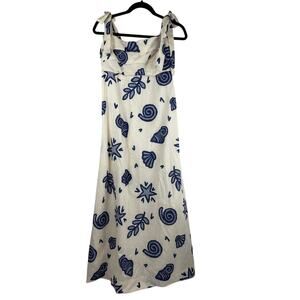 One and Only Collective Conch Tie Strap Maxi Dress Navy Seashell L NWT